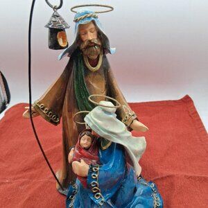 Hand-Painted Ceramic Nativity Scene Figurine Featuring Mary Joseph & Baby Jesus